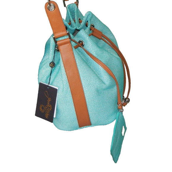 SORIAL New York Python Leather Drawstring Mint Bucket Bag with Pouch NWT - Picture 9 of 16